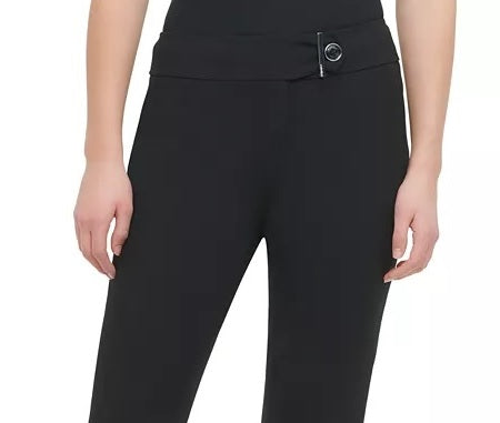 Calvin Klein Women's Button Front Straight Leg Pants Black Size 4