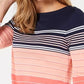 Charter Club Women's Pima Cotton Button-Shoulder Striped Top Pink Size Petite Medium
