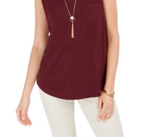 Style & Co Women's Cotton V Neck Tank Top Maroon Size Large