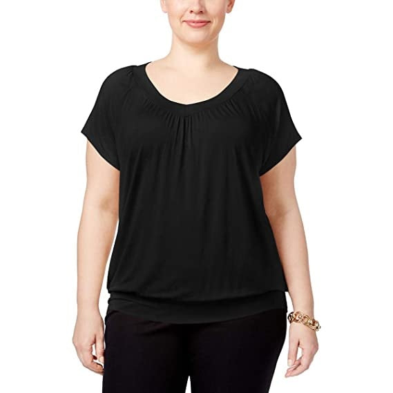 JM Collection Women's Plus Blouson Top Black Size 1X