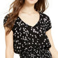 Ultra Flirt Junior's Printed Smocked Waist Peasant Blouse Black/Flowers  Size X-Small