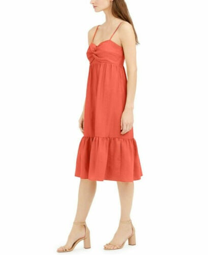 INC  International Concepts Women's Linen Blend Twist Front Midi Dress Orange Size Small