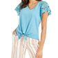 Style & Co Women's Eyelet Sleeve Tie Front Top Blue Size X-Small