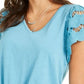 Style & Co Women's Eyelet Sleeve Tie Front Top Blue Size X-Small