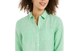 Charter Club Women's Linen Shirt Lime Green Size X-Large