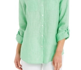 Charter Club Women's Linen Shirt Lime Green Size X-Large