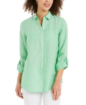 Charter Club Women's Linen Shirt Lime Green Size X-Large