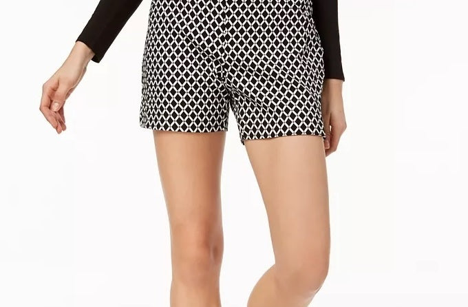 INC International Concepts Women's Printed Jacquard Shorts Black Size 4