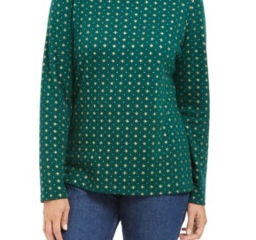 Karen Scott Women's Snowflake Dot Printed Mock-Neck Top Green Size Small