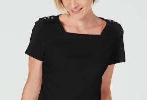 Karen Scott Women's Petite Square-Neck T-Shirt Black Size Medium