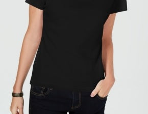 Karen Scott Women's Petite Square-Neck T-Shirt Black Size Medium