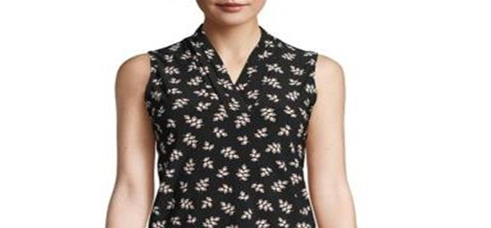 Anne Klein Women's Printed Sleeveless Blouse Black Size X-Small