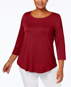 JM Collection Women's Plus Scoopneck Top Red Size 2X