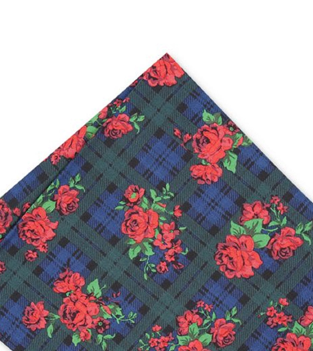 Bar III Men's Plaid Floral Pocket Square Blue Size Regular
