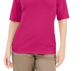 Karen Scott Women's Button Detail V Neck Top Pink Size Small