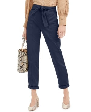 INC International Concepts Women's Tie Waist Utility Pants Indigo Sea Size 6