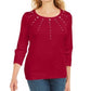 Karen Scott Women's Cotton Grommet Hardware Top Red Size PP