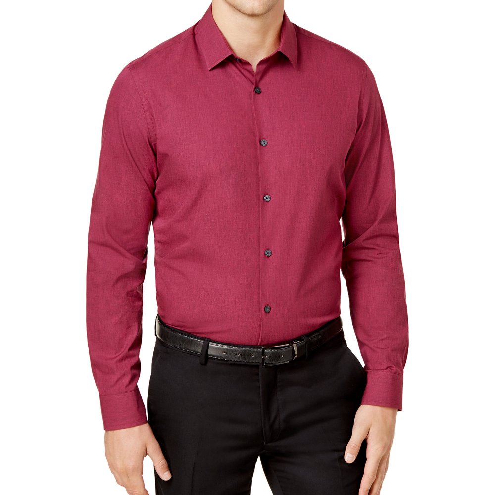 Alfani Men's Dress Shirt Long Sleeves Button Down Shirt Wine Size 14.5X32-33