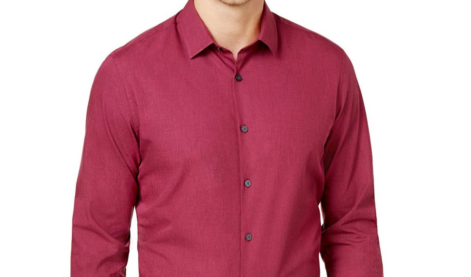 Alfani Men's Dress Shirt Long Sleeves Button Down Shirt Wine Size 14.5X32-33