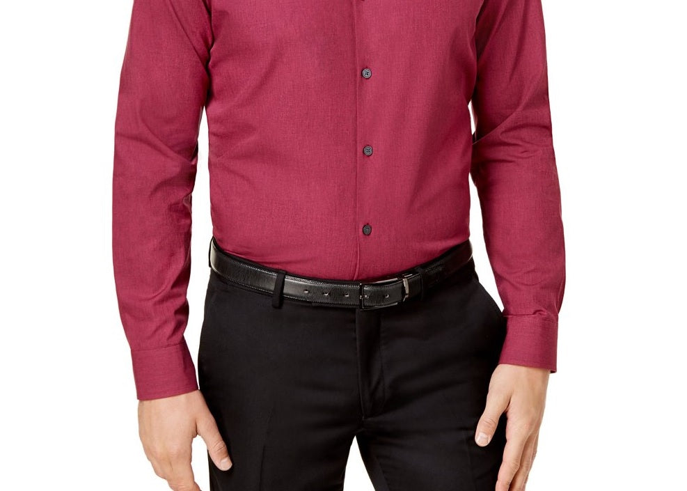 Alfani Men's Dress Shirt Long Sleeves Button Down Shirt Wine Size 14.5X32-33