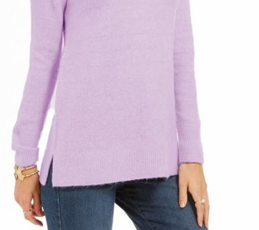 Style & Co Women's Textured Heather Long Sleeve Cowl Neck Sweater Purple Size Petite Large