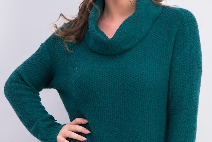 Style & Co Women's Cowl Neck Vented Hem Sweater Green Size PL