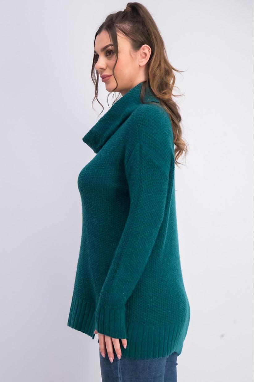 Style & Co Women's Cowl Neck Vented Hem Sweater Green Size PL