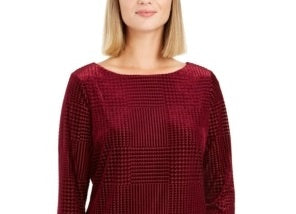 Charter Club Women's Flocked Boat-Neck Top  Red Size PXL