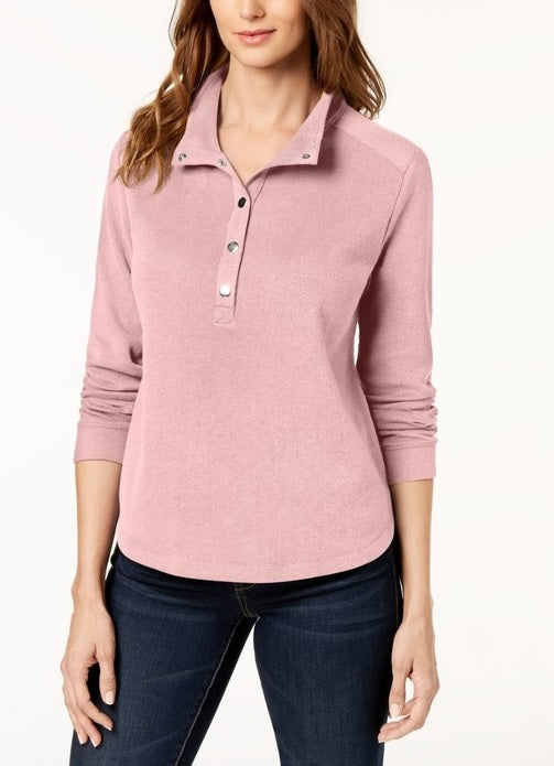 Karen Scott Women's Stand Collar Snap Front Top Pink Size PS