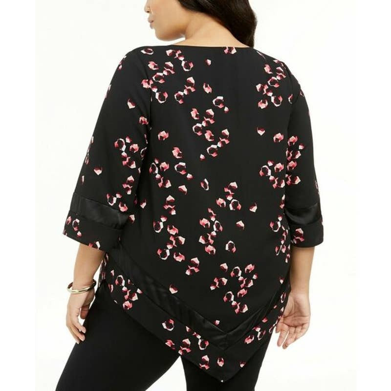 Alfani Women's Plus Size Chiffon-Trim V-Hem Tunic Black Size 0X