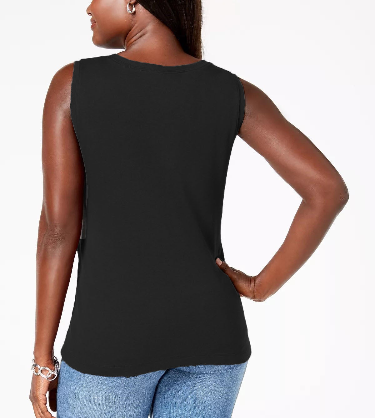 Karen Scott Women's Petite Cotton Studded Tank Black Size Medium