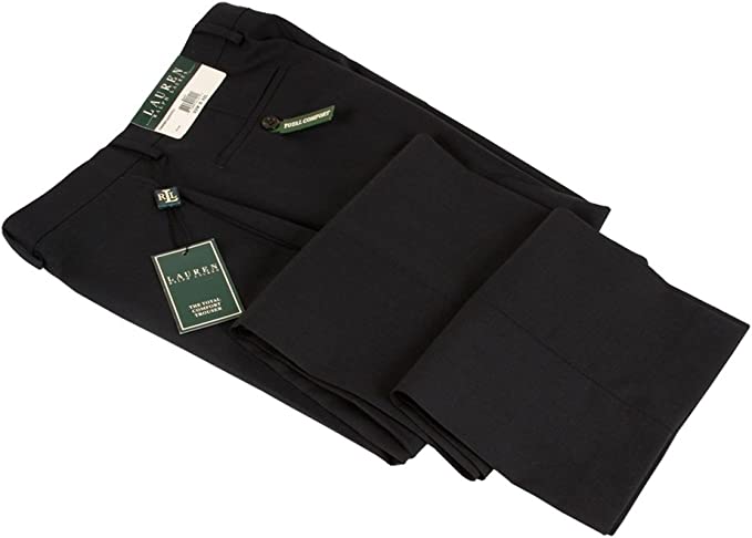 Ralph Lauren Men's Flat Front Solid Wool Dress Pants Black Size 32X32