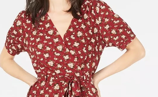 Monteau Women's Printed Faux-Wrap Dress Purple floral Size X-Large