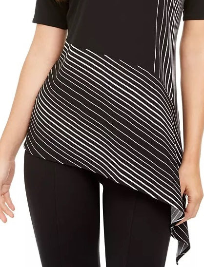 Alfani Women's Printed Asymmetrical Hem Top Black Size Medium