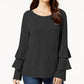 Style & Co Women's Tiered Sleeve Top Black Size Small