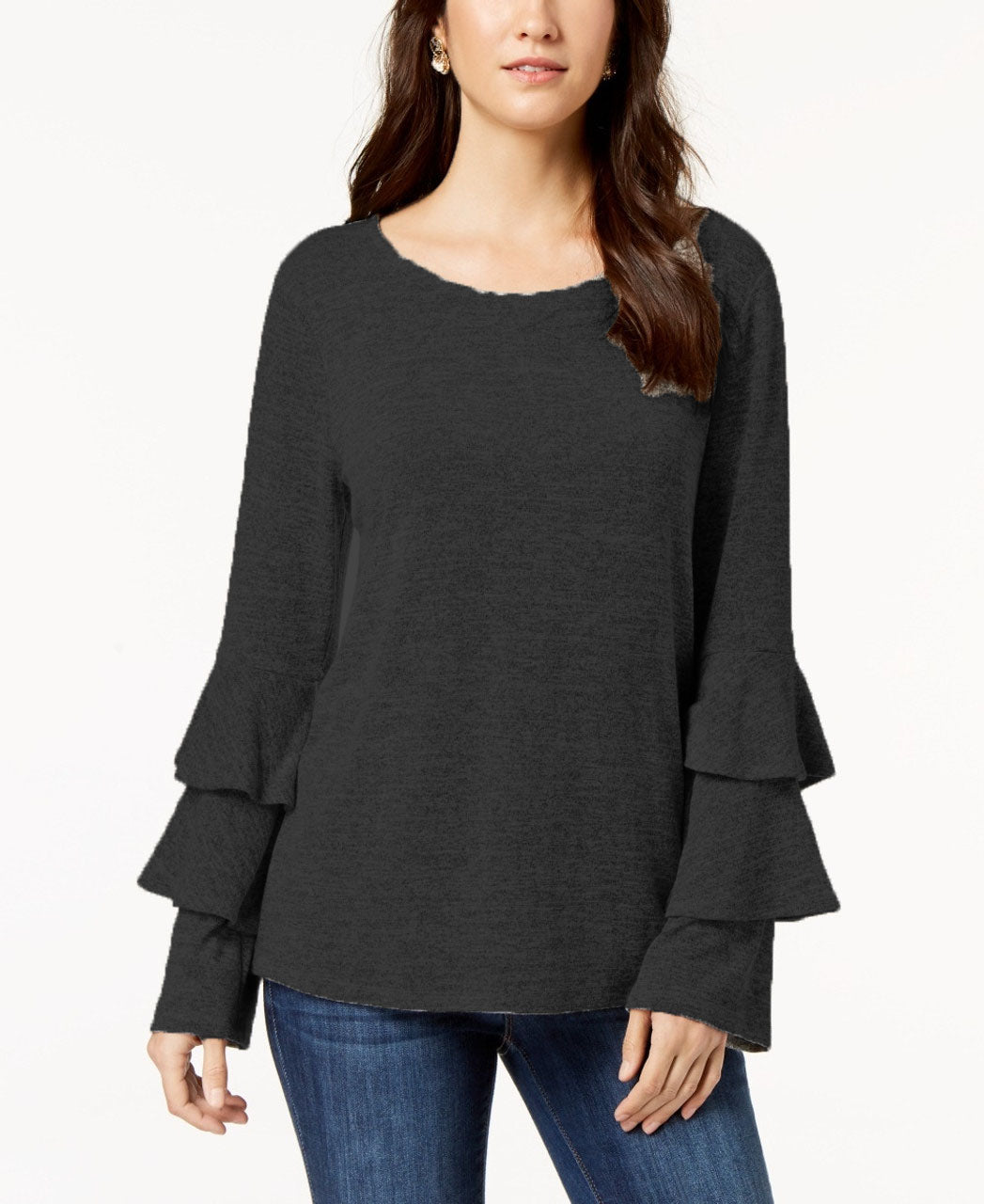 Style & Co Women's Tiered Sleeve Top Black Size Small
