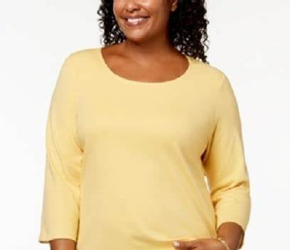 Karen Scott Women's Cotton 3/4 Sleeve Top Yellow Size Small