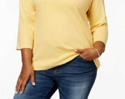 Karen Scott Women's Cotton 3/4 Sleeve Top Yellow Size Small