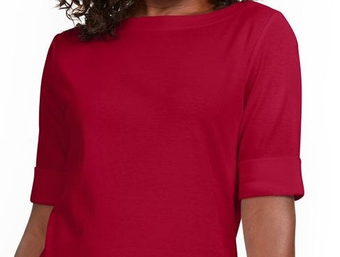 Karen Scott Women's Elbow Sleeve Stud Trim Tunic Red Size Small