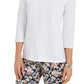 Charter Club Women's 3/4-Sleeve Printed Top White Size Medium