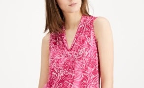 Charter Club Women's Sleeveless Printed Pleated Neck Top Pink  Size Small