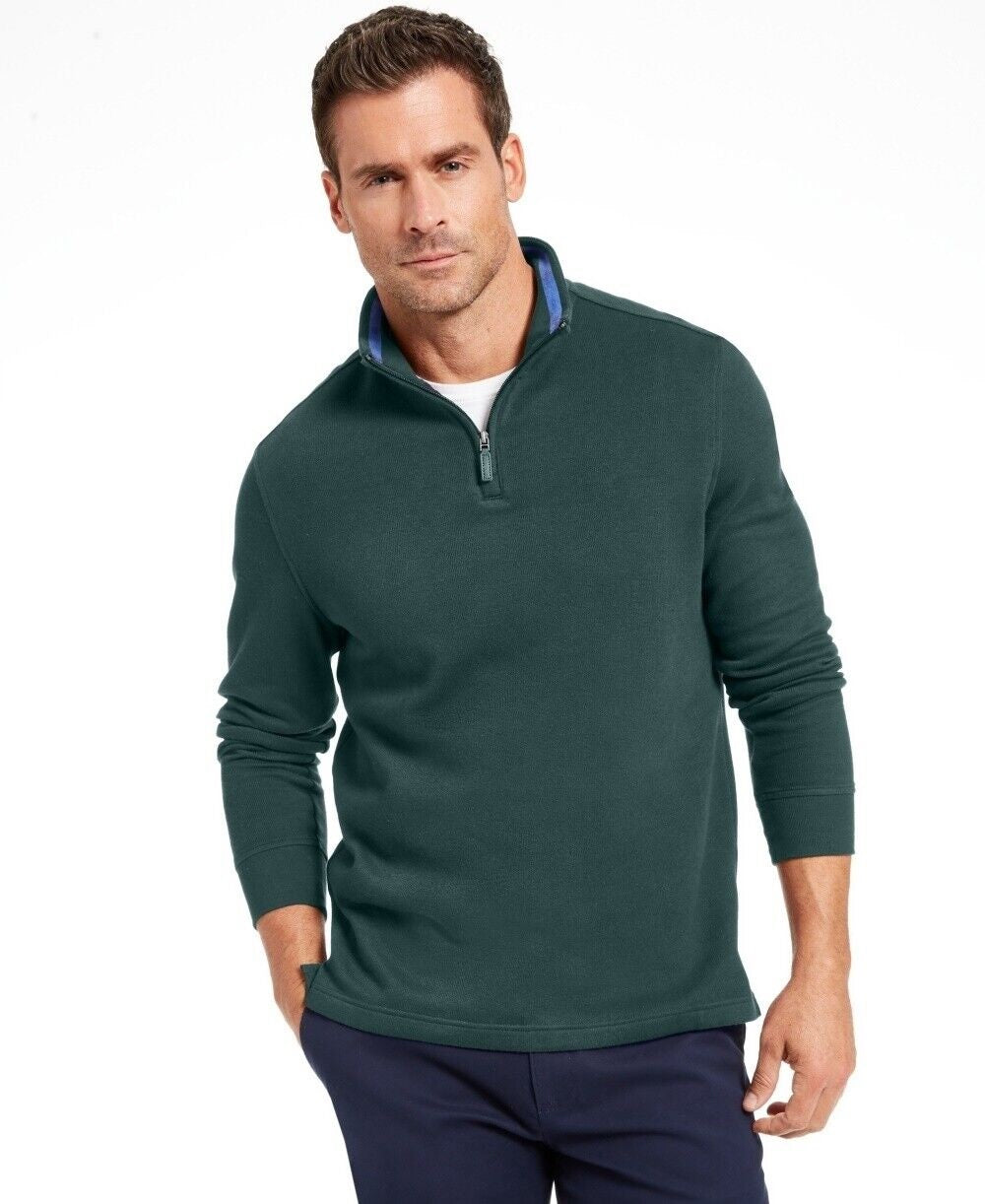 Club Room Men's Contrast Trim Collard 1/4 Zip Pullover Green Size Small