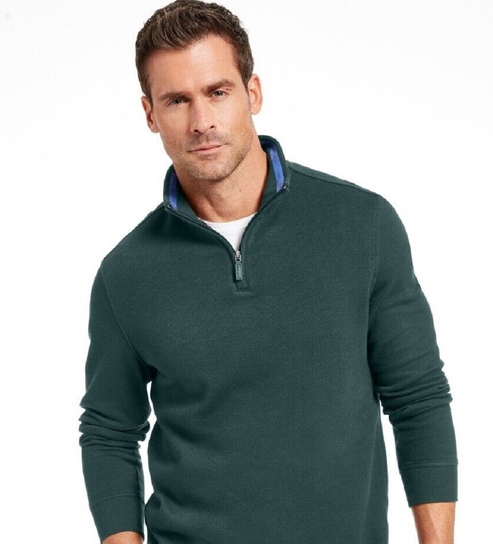 Club Room Men's Contrast Trim Collard 1/4 Zip Pullover Green Size Small