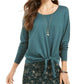 Style & Co Women's Tie Front Sweater Green Size X-Large