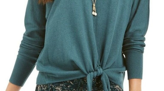 Style & Co Women's Tie Front Sweater Green Size X-Large
