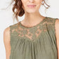 Style & Co Women's Lace Trim Swing Top Beige Size Small