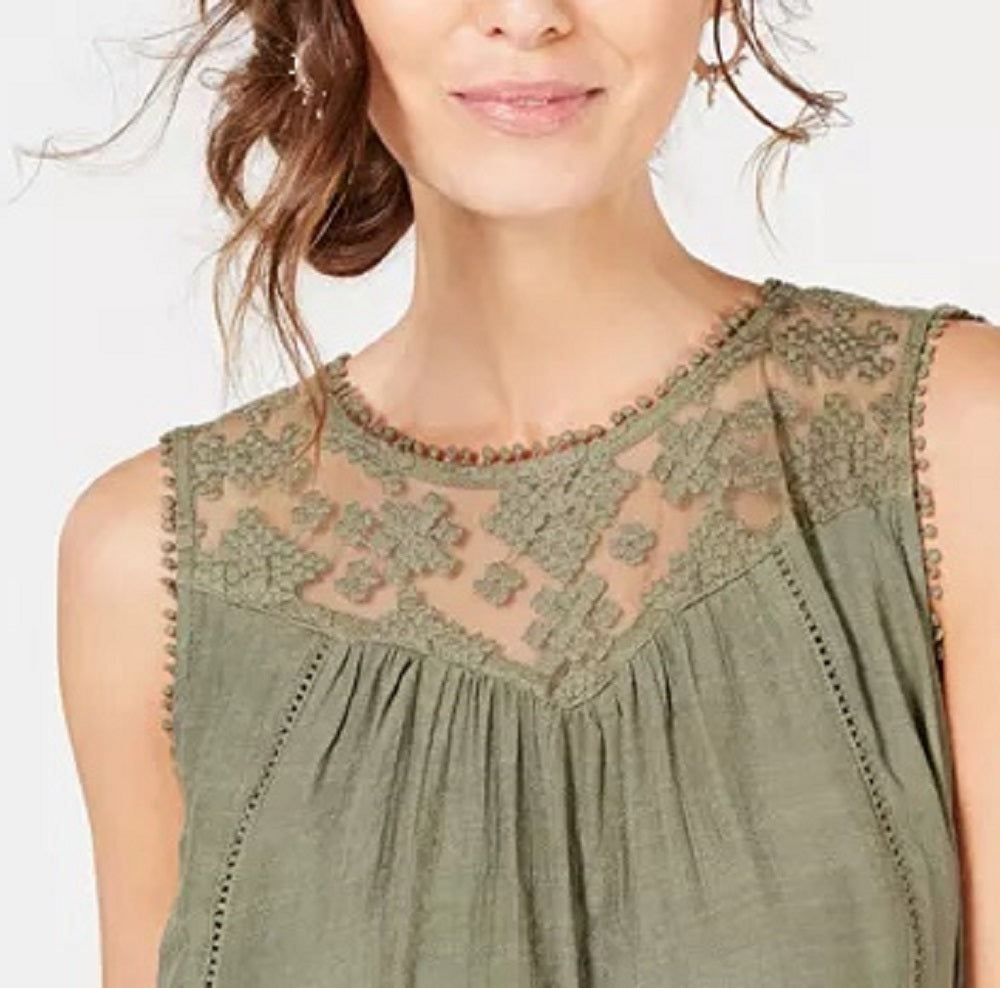 Style & Co Women's Lace Trim Swing Top Beige Size Small