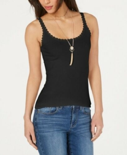 Style & Co Women's Lace Trim Tank Top Black Size PP