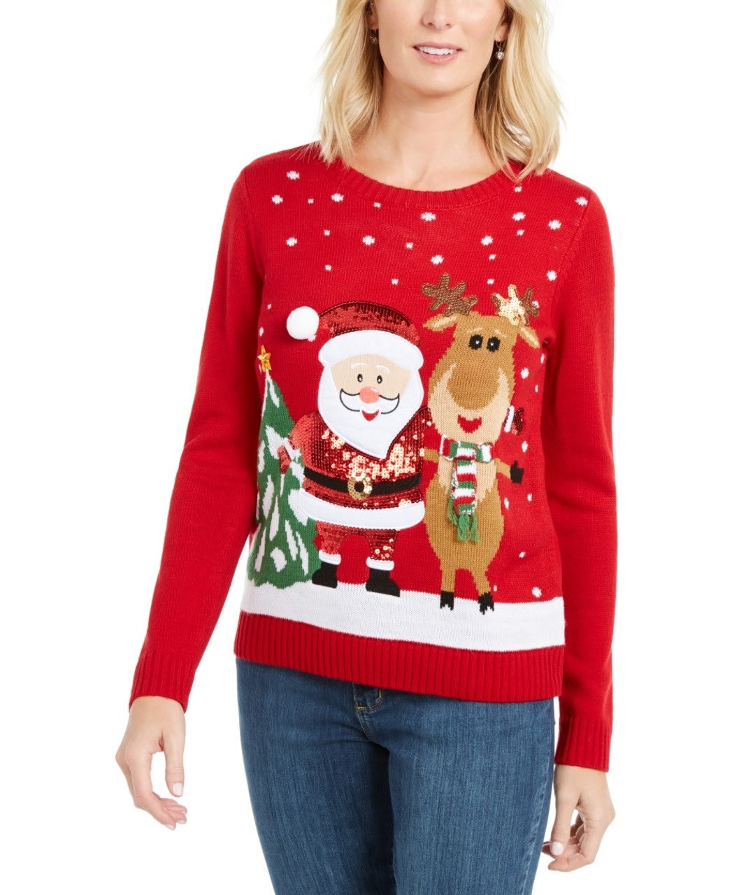 Karen Scott Women's Friendly Santa Sweater Red Size Large