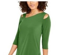 Alfani Women's Front Cutout Cold Shoulder Top Green Size Medium